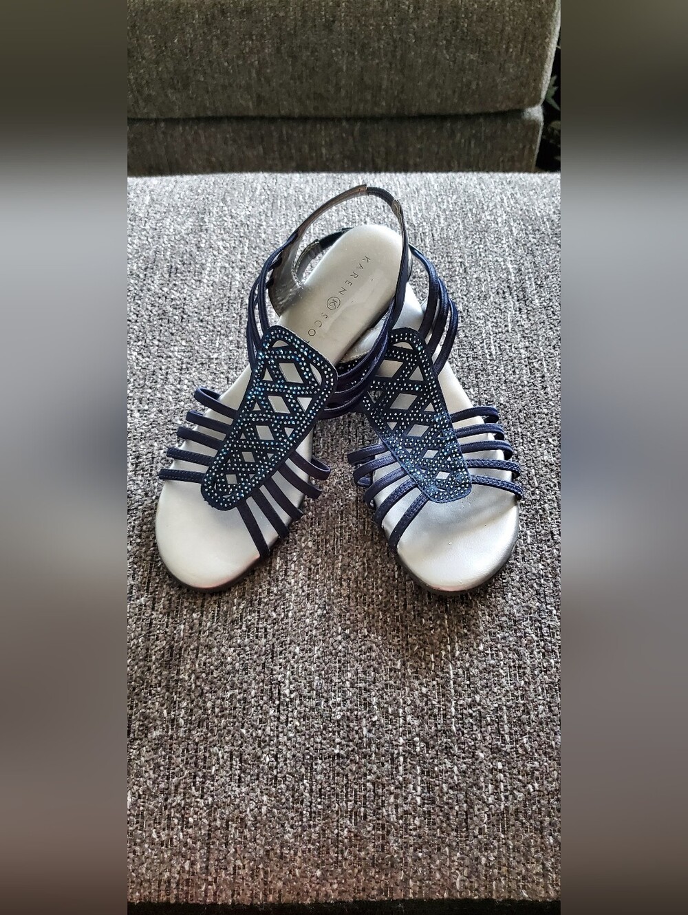 Karen Scott Navy Strappy Sandals with Rhinestone Accent